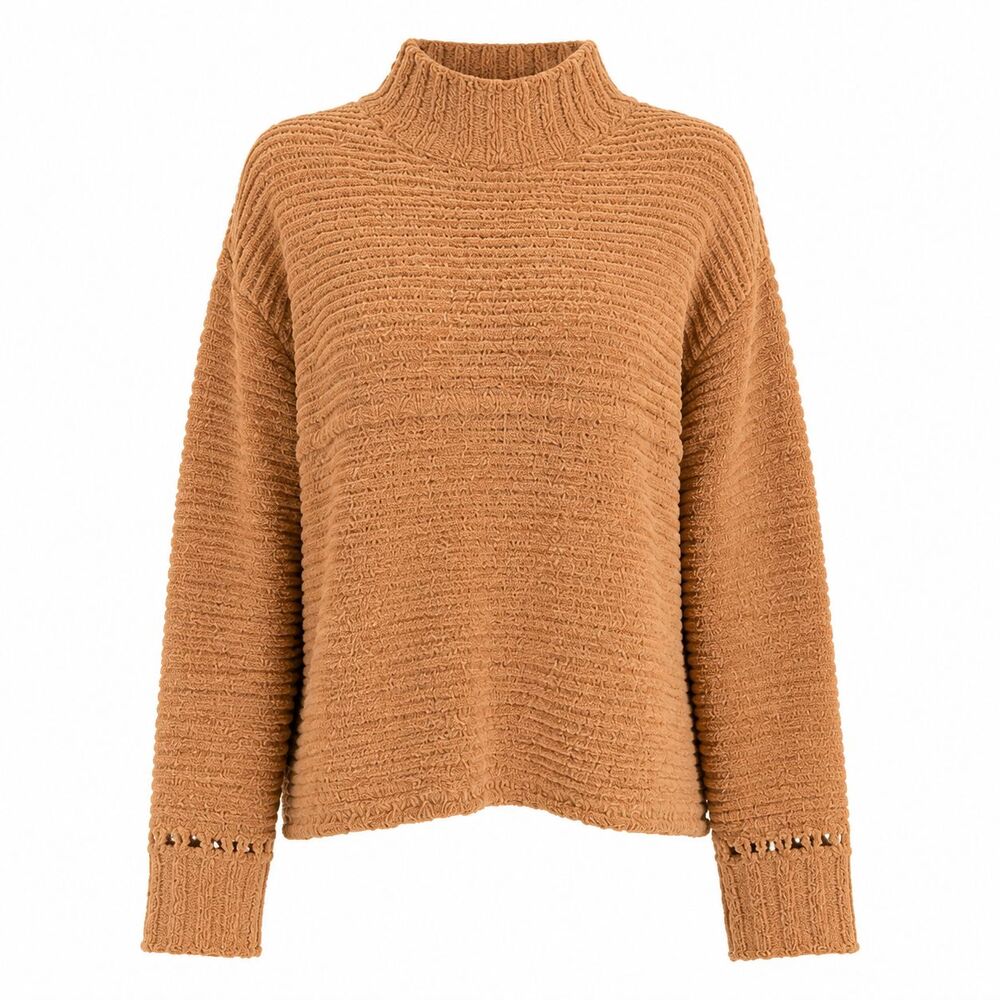 Miss Me Women's Large Tan Chenille Turtleneck Sweater Cozy Ribbed Knit